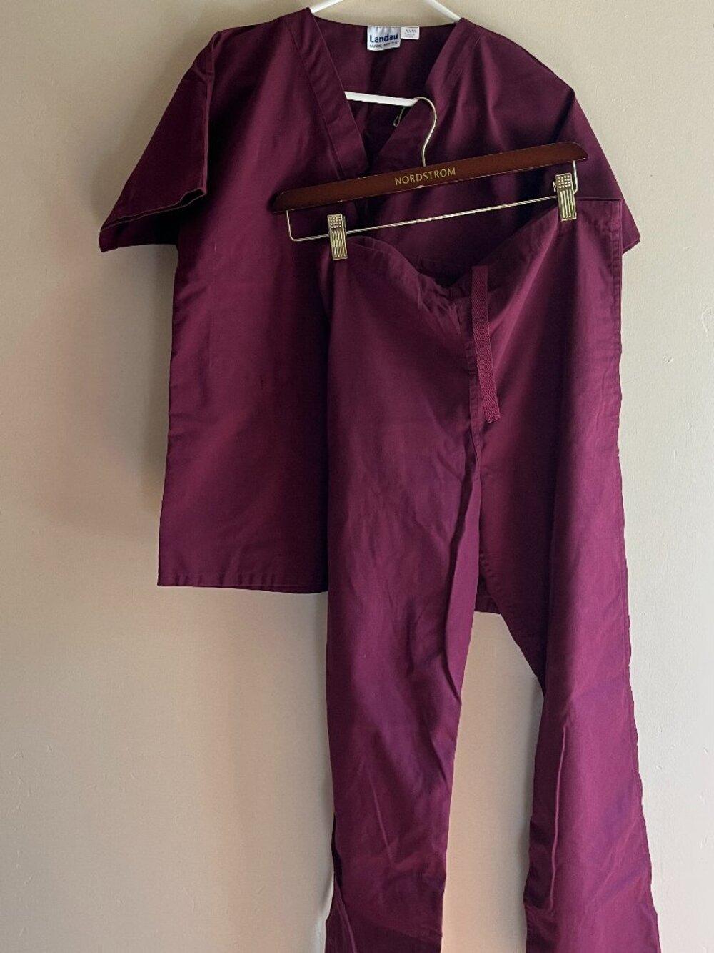 Landau Unisex Wine Purple Scrub Set Top + Straight Leg Pants XS nursing medicine